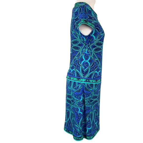 CACHE Dress Stretch Blue Paisley Print sz Small Boho Cruise Vacation Retro 70s - Picture 6 of 10